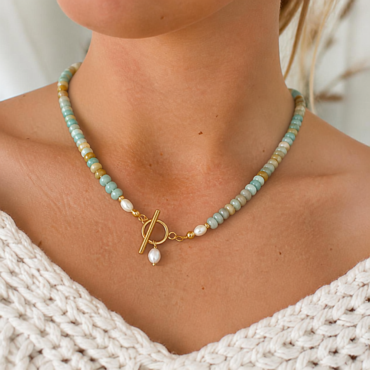 Edelsteinkette mit Süßwasserperlen