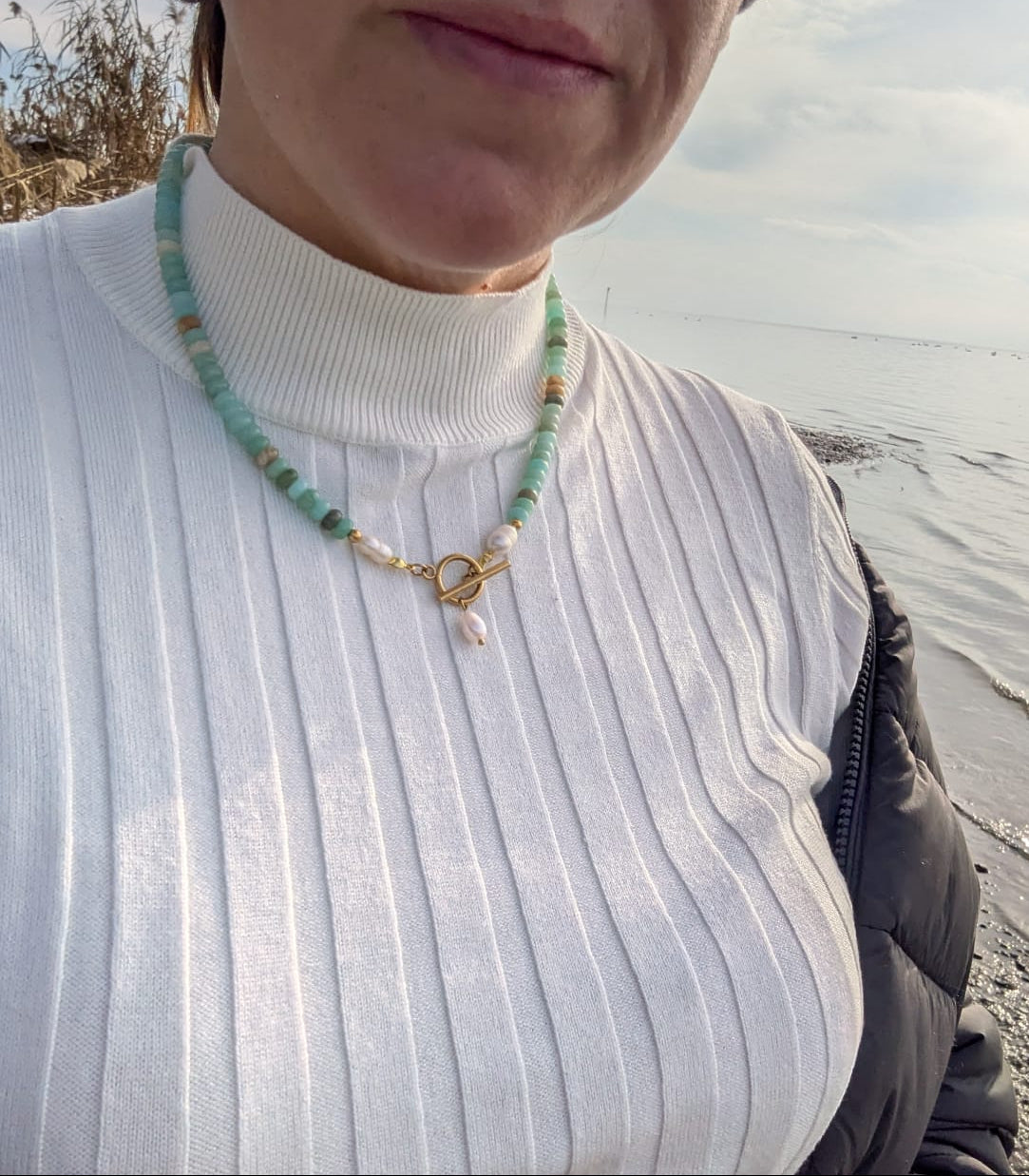 Edelsteinkette mit Süßwasserperlen