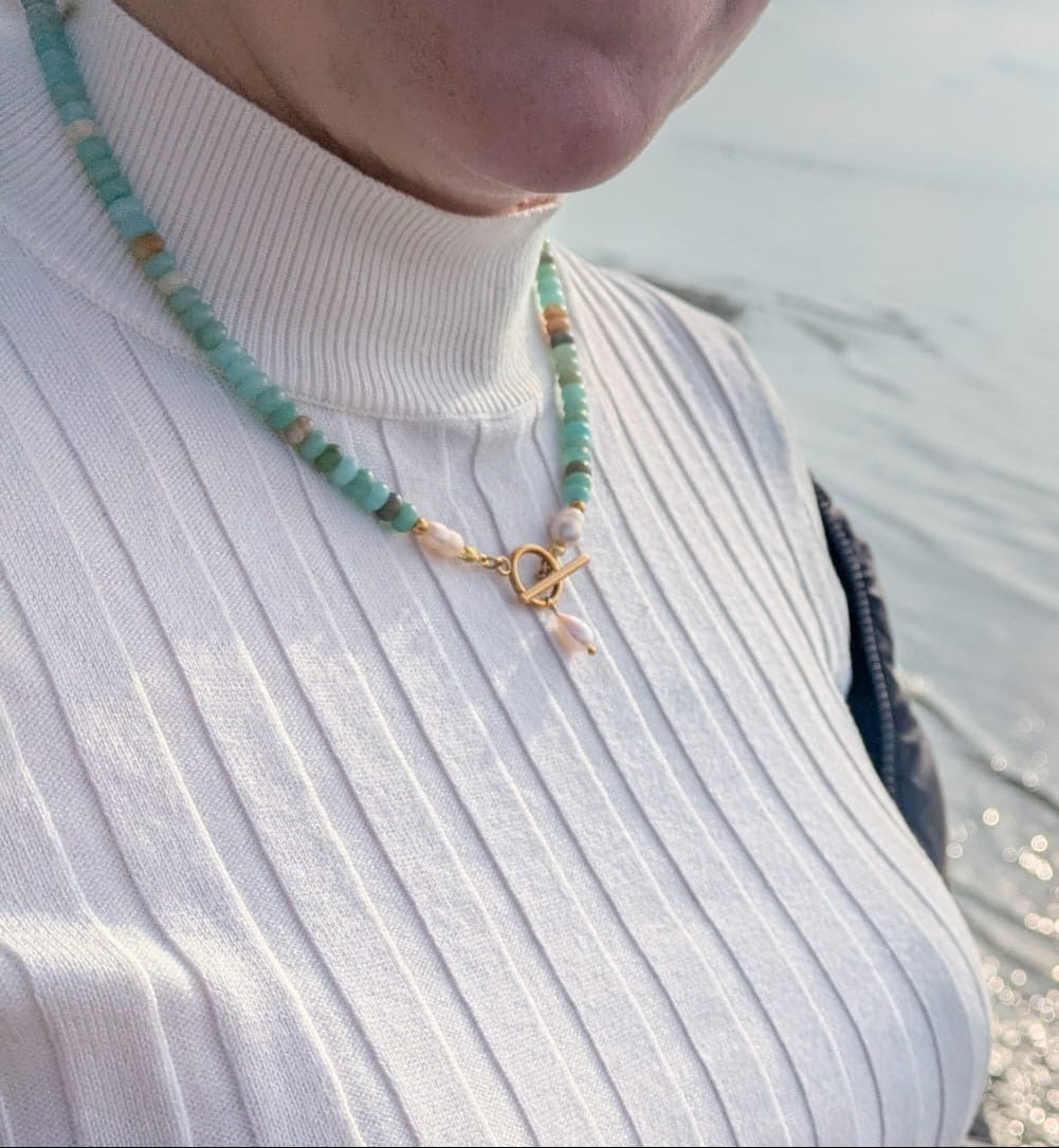 Edelsteinkette mit Süßwasserperlen - Sonnenkraft Edelsteine